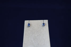 14k White Gold Oval Ceylon Color Sapphire Stud Earrings