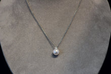 Load image into Gallery viewer, 14k White Gold 10mm Cultured Freshwater Pearl and Diamond Bezel Pendant Necklace
