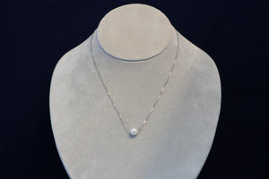 14k White Gold 8mm Cultured Freshwater Pearl Necklace on a 16" Box Chain