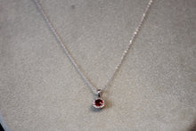 Load image into Gallery viewer, 14k White Gold Round Ruby and Diamond Halo Pendant
