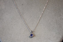 Load image into Gallery viewer, 14k White Gold Round Ceylon Color Sapphire and Diamond Halo Pendant
