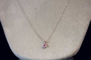 14k White Gold Round Pink Sapphire and Diamond Halo Pendant