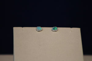 14k White Gold Black Opal & Diamond Bean Shaped Earrings