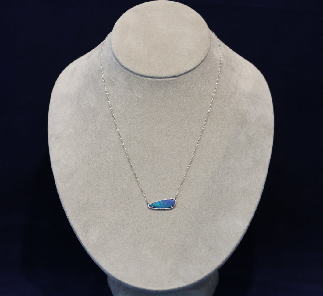 14k White Gold Black Opal and Diamond Necklace