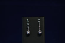 Load image into Gallery viewer, 14k White Gold Black Freshwater Pearl Diamond Drop Earrings
