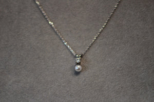 14k White Gold White Akoya 4mm Pearl and Diamond Pendant