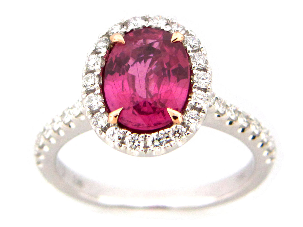 18k White Gold Pink Sapphire and Diamond Ring