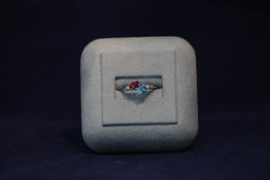 14k White Pink Tourmaline and Blue Topaz Diamond Ring