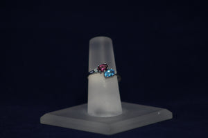 14k White Pink Tourmaline and Blue Topaz Diamond Ring