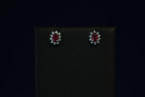 14k White Gold Ruby & Diamond Earrings
