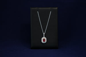 14k White Gold Oval Ruby and Two Tone Diamond Pendant