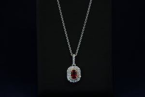 14k White Gold Oval Ruby and Two Tone Diamond Pendant