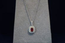 Load image into Gallery viewer, 14k White Gold Oval Ruby and Two Tone Diamond Pendant

