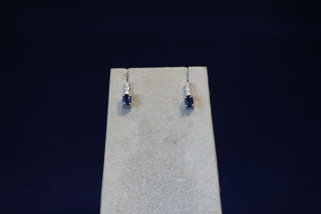 14k White Gold Oval Sapphire and Diamond Earrings