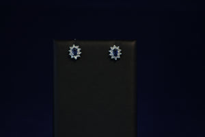 14k White Gold Oval Sapphire and Diamond Earrings
