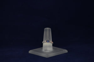 14k White Gold Oval Sapphire and Two-Row Diamond Ring