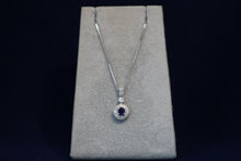 Load image into Gallery viewer, 14k White Gold Sapphire and Halo Diamond Pendant
