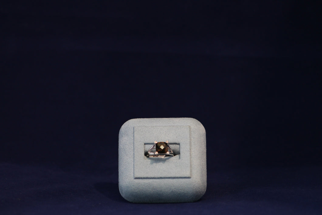 14k White Gold Smokey Quartz and Diamond Ring
