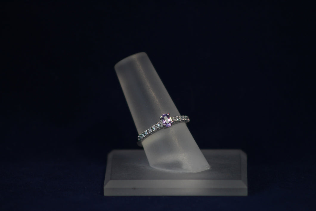 14k White Gold Purple Sapphire & Diamond Ring
