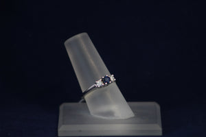 18k White Gold Diamond and Sapphire Three Stone Ring