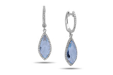 Load image into Gallery viewer, 14k White Gold Blue Topaz and Diamond Tear Drop Shaped Earrings
