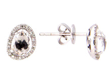 Load image into Gallery viewer, 14k White Gold White Topaz &amp; Diamond Bean Shaped Earrings
