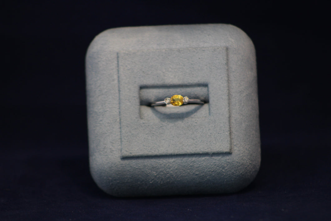 14k White Gold Yellow Sapphire and Diamond Ring