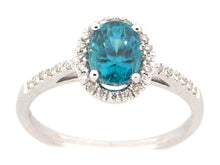 Load image into Gallery viewer, 14k White Gold Oval Shaped Blue Zircon and Diamond Ring
