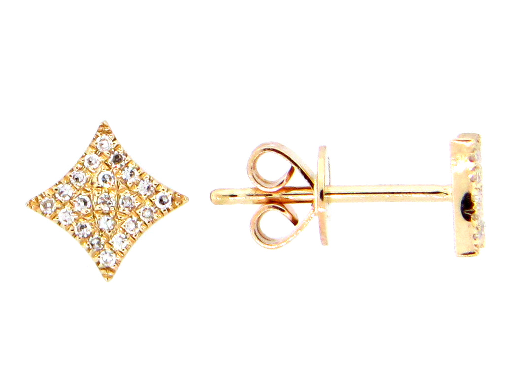 14k Yellow Gold Square Diamond Cluster Shaped Earrings