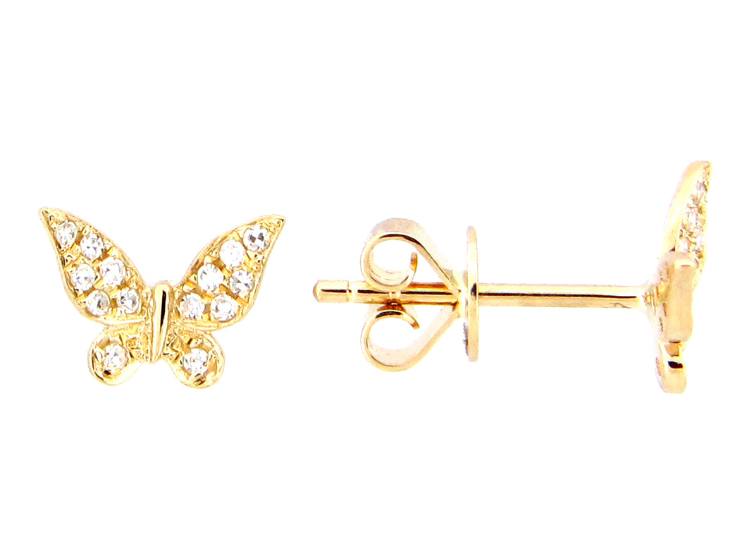 14k Yellow Gold Diamond Butterfly Shaped Earrings
