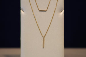 14k Yellow Gold Diamond Vertical and 14k Yellow Gold Horizontal Bar Necklace with Extender