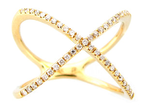 14k Yellow Gold Diamond "X" Ring