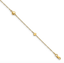 Load image into Gallery viewer, 14k Yellow Gold Polished Puffed Heart 10&quot; Anklet
