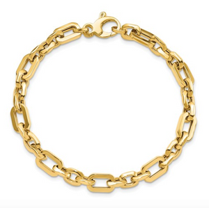14k Yellow Gold Polished Rectangle Link 7.5" Bracelet