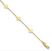 Load image into Gallery viewer, 14k Yellow Gold Polished Cross 7.5&quot; Bracelet
