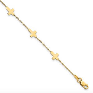 14k Yellow Gold Polished Cross 7.5" Bracelet
