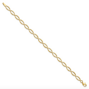 14k Yellow Gold Polished Diamond Cut Marquis Shaped Link 7" Bracelet