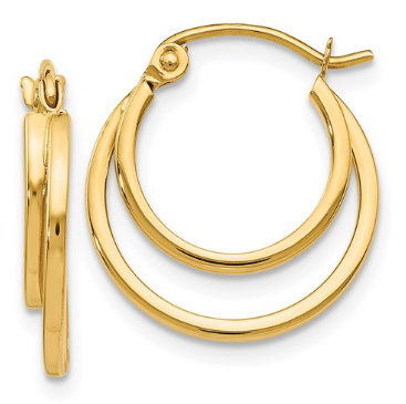 14k Yellow Gold Polished Hinged Double Hoop Earrings