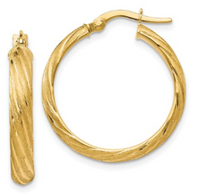 Load image into Gallery viewer, 14k Yellow Gold Polished Scratch-finish Hoop Earrings
