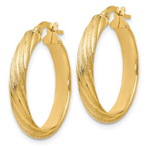 14k Yellow Gold Polished Scratch-finish Hoop Earrings