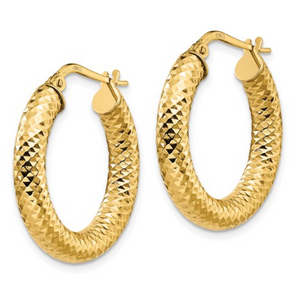 14k Yellow Gold Diamond-Cut Round Hoop Earrings