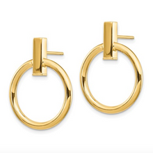 Load image into Gallery viewer, 14k Yellow Gold Polished Post Bar and Circle Dangle Earrings
