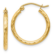 Load image into Gallery viewer, 14k Yellow Gold Diamond Cut Hinged Hoop Earrings
