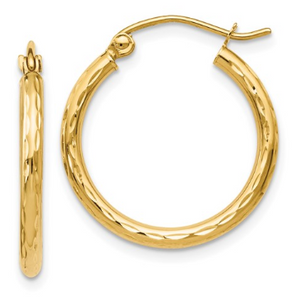 14k Yellow Gold Diamond Cut Hinged Hoop Earrings