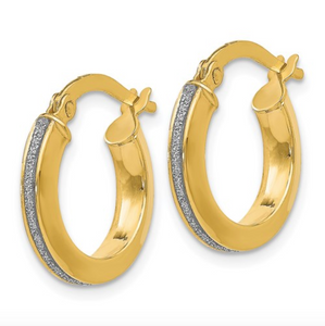 14k Yellow Gold Polished Small Glimmer Infused Hoop Earrings
