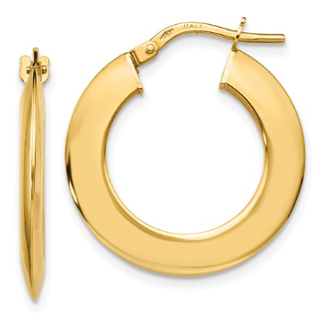 14k Yellow Gold Beveled Hoop Earrings