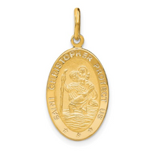 Load image into Gallery viewer, 14k Yellow Gold Large Polished and Satin Oval St. Christopher Medal
