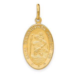 14k Yellow Gold Large Polished and Satin Oval St. Christopher Medal