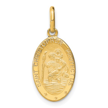 14k Yellow Gold Small Polished and Satin Oval St. Christopher Medal