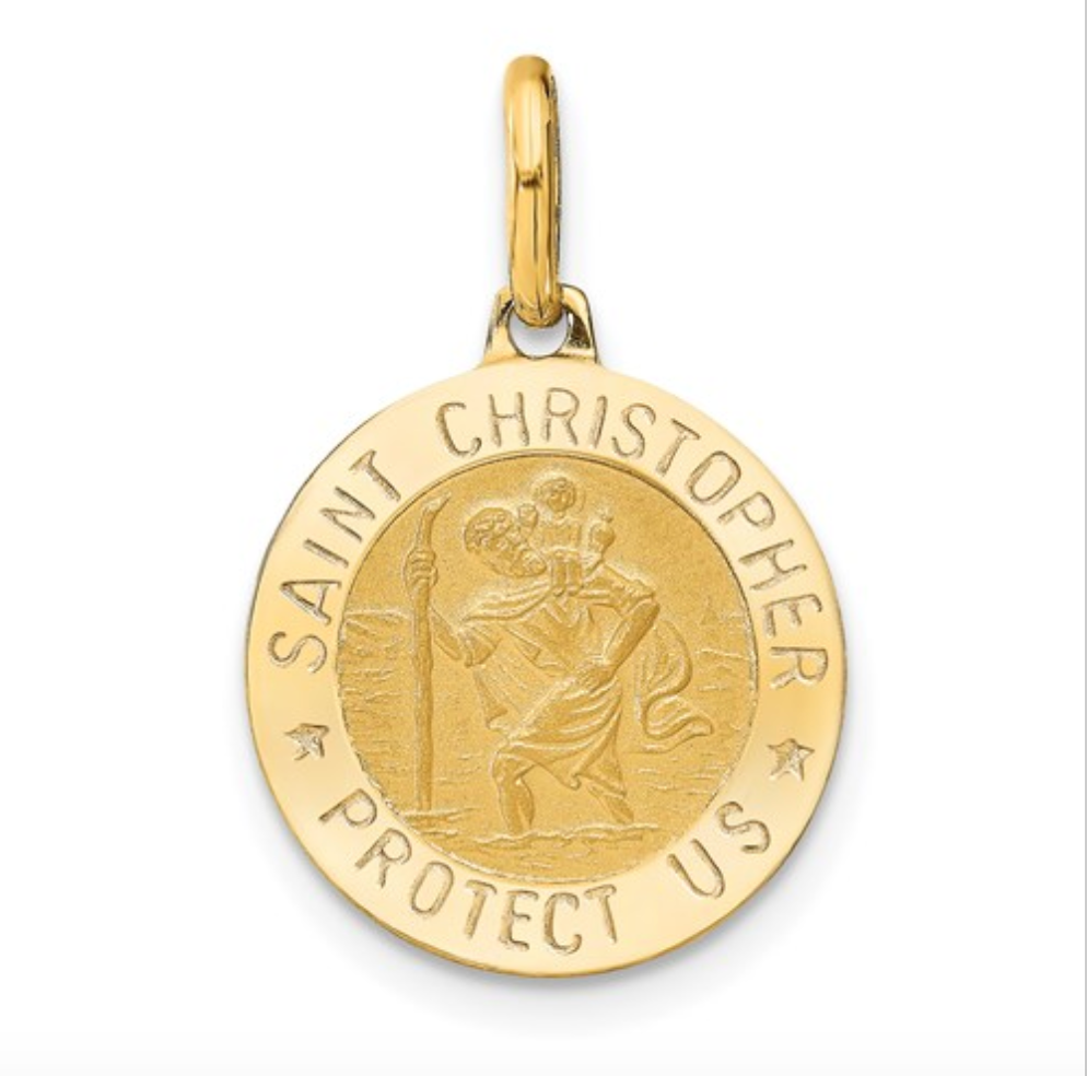 14k Yellow Gold Polished and Satin Round St. Christopher Medal